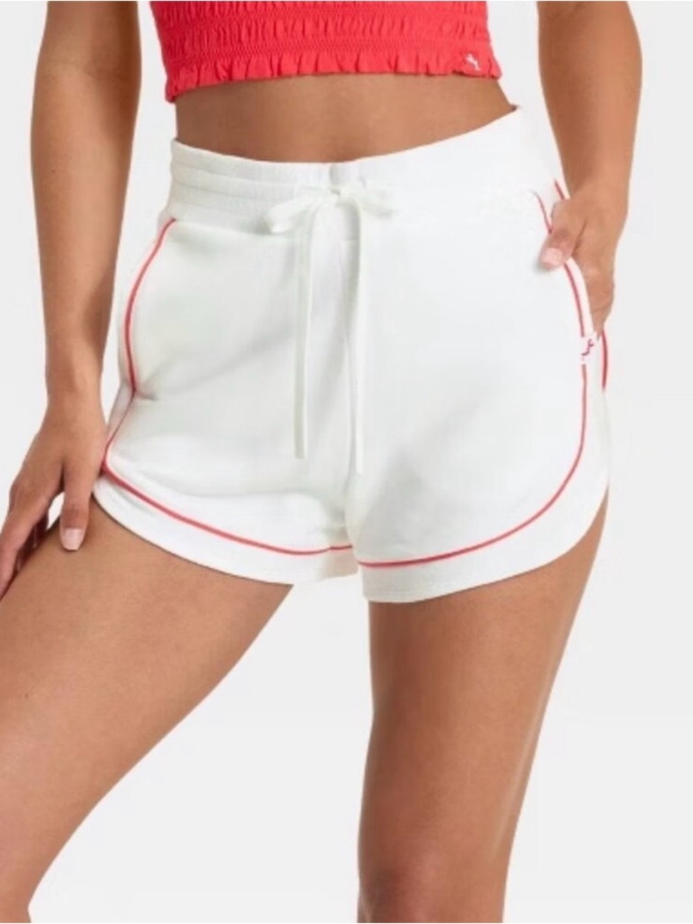 JoyLab White Athletic Shorts with Pink Piping